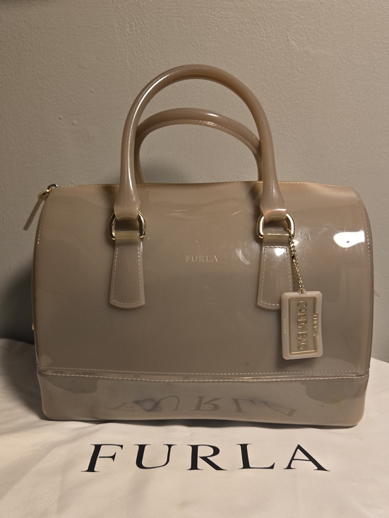 Furla Handbags - Furla Glossy Neutral Dome Satchel in Light Beige